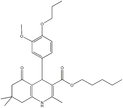 pentyl 2,7,7-trimethyl-4-[3-(methyloxy)-4-(propyloxy)phenyl]-5-oxo-1,4,5,6,7,8-hexahydroquinoline-3-carboxylate Struktur