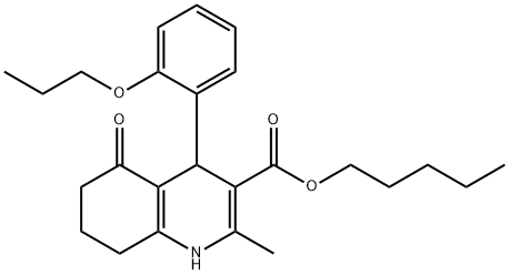 pentyl 2-methyl-5-oxo-4-(2-propoxyphenyl)-1,4,5,6,7,8-hexahydro-3-quinolinecarboxylate Struktur