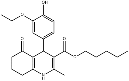 pentyl 4-(3-ethoxy-4-hydroxyphenyl)-2-methyl-5-oxo-1,4,5,6,7,8-hexahydro-3-quinolinecarboxylate Struktur