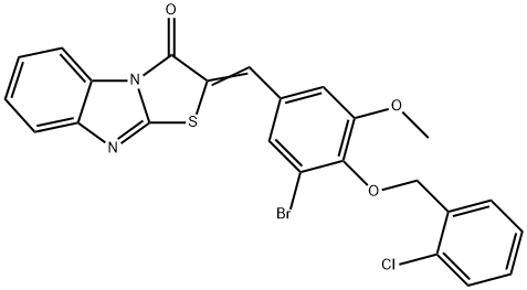 2-{3-bromo-4-[(2-chlorobenzyl)oxy]-5-methoxybenzylidene}[1,3]thiazolo[3,2-a]benzimidazol-3(2H)-one Struktur