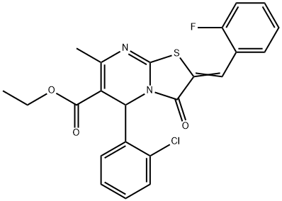 ethyl 5-(2-chlorophenyl)-2-(2-fluorobenzylidene)-7-methyl-3-oxo-2,3-dihydro-5H-[1,3]thiazolo[3,2-a]pyrimidine-6-carboxylate Struktur