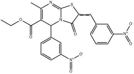 ethyl 2-{3-nitrobenzylidene}-5-{3-nitrophenyl}-7-methyl-3-oxo-2,3-dihydro-5H-[1,3]thiazolo[3,2-a]pyrimidine-6-carboxylate Struktur