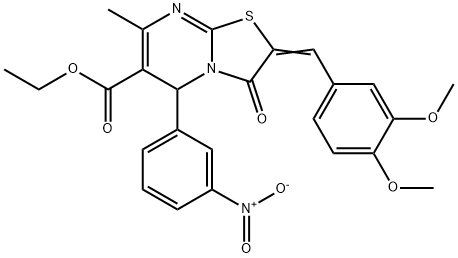 ethyl 2-(3,4-dimethoxybenzylidene)-5-{3-nitrophenyl}-7-methyl-3-oxo-2,3-dihydro-5H-[1,3]thiazolo[3,2-a]pyrimidine-6-carboxylate Struktur