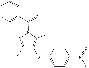 1-benzoyl-4-({4-nitrophenyl}sulfanyl)-3,5-dimethyl-1H-pyrazole Struktur