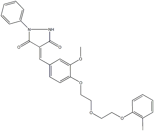 4-(3-methoxy-4-{2-[2-(2-methylphenoxy)ethoxy]ethoxy}benzylidene)-1-phenyl-3,5-pyrazolidinedione Struktur