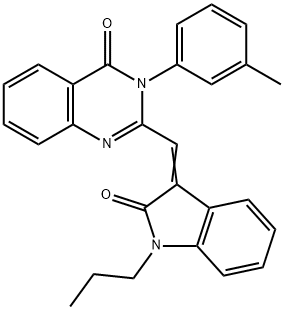 3-(3-methylphenyl)-2-[(2-oxo-1-propyl-1,2-dihydro-3H-indol-3-ylidene)methyl]-4(3H)-quinazolinone Struktur