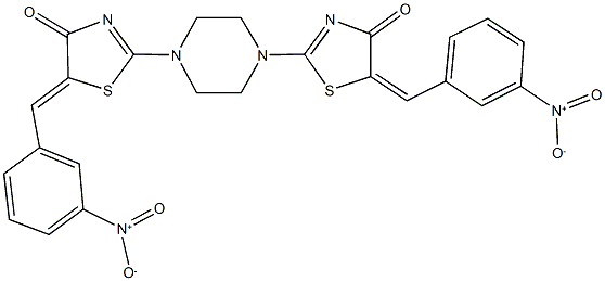 5-{3-nitrobenzylidene}-2-[4-(5-{3-nitrobenzylidene}-4-oxo-4,5-dihydro-1,3-thiazol-2-yl)-1-piperazinyl]-1,3-thiazol-4(5H)-one Struktur