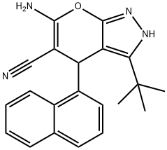 6-amino-3-tert-butyl-4-(1-naphthyl)-1,4-dihydropyrano[2,3-c]pyrazole-5-carbonitrile Struktur