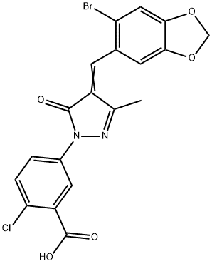 5-{4-[(6-bromo-1,3-benzodioxol-5-yl)methylene]-3-methyl-5-oxo-4,5-dihydro-1H-pyrazol-1-yl}-2-chlorobenzoic acid Struktur