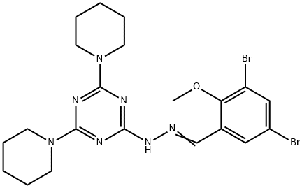 3,5-dibromo-2-methoxybenzaldehyde [4,6-di(1-piperidinyl)-1,3,5-triazin-2-yl]hydrazone Struktur