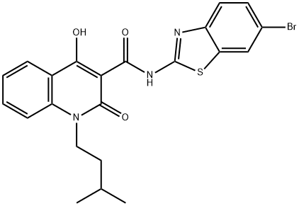 N-(6-bromo-1,3-benzothiazol-2-yl)-4-hydroxy-1-isopentyl-2-oxo-1,2-dihydro-3-quinolinecarboxamide Struktur