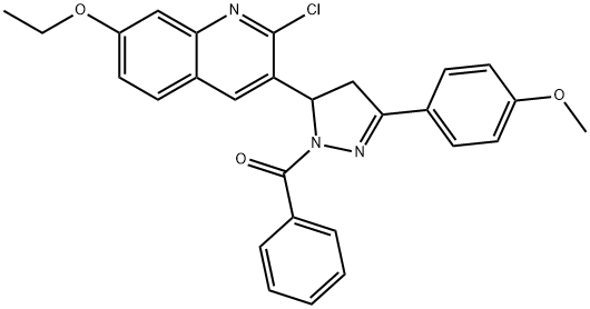2-chloro-7-(ethyloxy)-3-[3-[4-(methyloxy)phenyl]-1-(phenylcarbonyl)-4,5-dihydro-1H-pyrazol-5-yl]quinoline Struktur