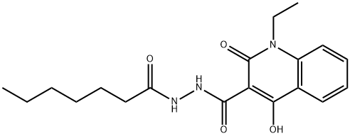 1-ethyl-N'-heptanoyl-4-hydroxy-2-oxo-1,2-dihydroquinoline-3-carbohydrazide Struktur