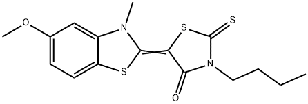 3-butyl-5-(5-methoxy-3-methyl-1,3-benzothiazol-2(3H)-ylidene)-2-thioxo-1,3-thiazolidin-4-one Struktur