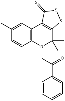 1-phenyl-2-(4,4,8-trimethyl-1-thioxo-1,4-dihydro-5H-[1,2]dithiolo[3,4-c]quinolin-5-yl)ethanone Struktur