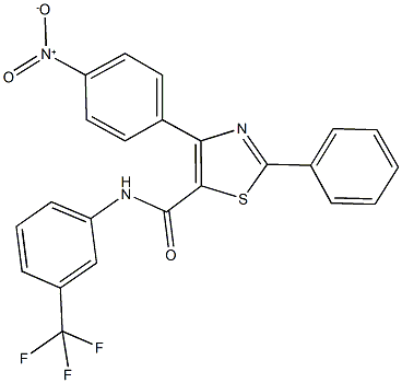 4-{4-nitrophenyl}-2-phenyl-N-[3-(trifluoromethyl)phenyl]-1,3-thiazole-5-carboxamide Struktur