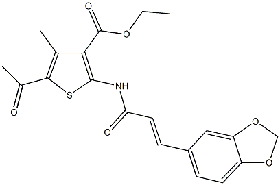 ethyl 5-acetyl-2-{[3-(1,3-benzodioxol-5-yl)acryloyl]amino}-4-methyl-3-thiophenecarboxylate Struktur