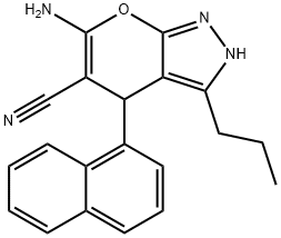 6-amino-4-(1-naphthyl)-3-propyl-1,4-dihydropyrano[2,3-c]pyrazole-5-carbonitrile Struktur