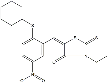 5-{2-(cyclohexylsulfanyl)-5-nitrobenzylidene}-3-ethyl-2-thioxo-1,3-thiazolidin-4-one Struktur