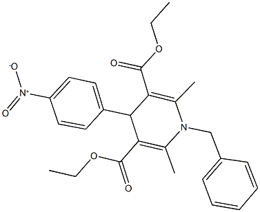 diethyl 1-benzyl-4-{4-nitrophenyl}-2,6-dimethyl-1,4-dihydro-3,5-pyridinedicarboxylate Struktur