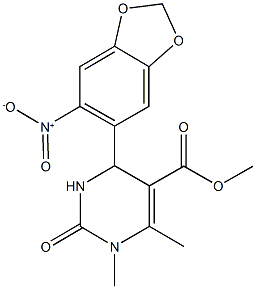 methyl 4-{6-nitro-1,3-benzodioxol-5-yl}-1,6-dimethyl-2-oxo-1,2,3,4-tetrahydro-5-pyrimidinecarboxylate Struktur