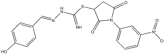 1-{3-nitrophenyl}-2,5-dioxo-3-pyrrolidinyl 2-(4-hydroxybenzylidene)hydrazinecarbimidothioate Struktur