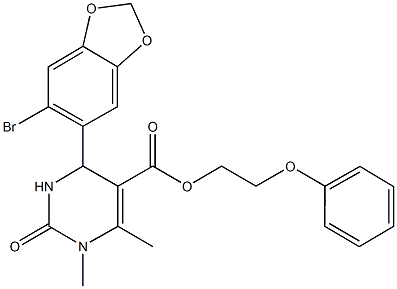 2-phenoxyethyl 4-(6-bromo-1,3-benzodioxol-5-yl)-1,6-dimethyl-2-oxo-1,2,3,4-tetrahydro-5-pyrimidinecarboxylate Struktur