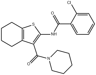 2-chloro-N-[3-(1-piperidinylcarbonyl)-4,5,6,7-tetrahydro-1-benzothien-2-yl]benzamide Struktur