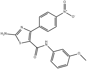 2-amino-4-{4-nitrophenyl}-N-(3-methoxyphenyl)-1,3-thiazole-5-carboxamide Struktur