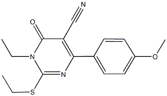 1-ethyl-2-(ethylsulfanyl)-4-(4-methoxyphenyl)-6-oxo-1,6-dihydropyrimidine-5-carbonitrile Struktur