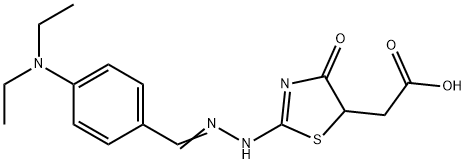 (2-{[4-(diethylamino)benzylidene]hydrazono}-4-oxo-1,3-thiazolidin-5-yl)acetic acid Struktur