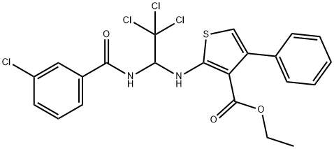 ethyl 4-phenyl-2-({2,2,2-trichloro-1-[(3-chlorobenzoyl)amino]ethyl}amino)-3-thiophenecarboxylate Struktur