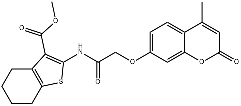 methyl 2-({[(4-methyl-2-oxo-2H-chromen-7-yl)oxy]acetyl}amino)-4,5,6,7-tetrahydro-1-benzothiophene-3-carboxylate Struktur