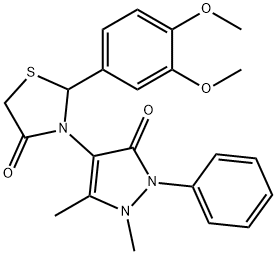 2-(3,4-dimethoxyphenyl)-3-(1,5-dimethyl-3-oxo-2-phenyl-2,3-dihydro-1H-pyrazol-4-yl)-1,3-thiazolidin-4-one Struktur