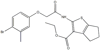 ethyl 2-{[(4-bromo-3-methylphenoxy)acetyl]amino}-5,6-dihydro-4H-cyclopenta[b]thiophene-3-carboxylate Struktur