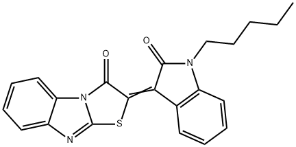 2-(2-oxo-1-pentyl-1,2-dihydro-3H-indol-3-ylidene)[1,3]thiazolo[3,2-a]benzimidazol-3(2H)-one Struktur