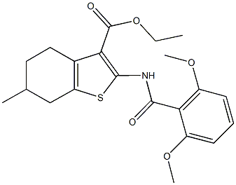 ethyl 2-[(2,6-dimethoxybenzoyl)amino]-6-methyl-4,5,6,7-tetrahydro-1-benzothiophene-3-carboxylate Struktur