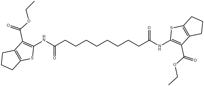 ethyl 2-[(10-{[3-(ethoxycarbonyl)-5,6-dihydro-4H-cyclopenta[b]thien-2-yl]amino}-10-oxodecanoyl)amino]-5,6-dihydro-4H-cyclopenta[b]thiophene-3-carboxylate Struktur