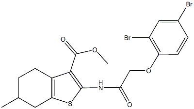 methyl 2-{[(2,4-dibromophenoxy)acetyl]amino}-6-methyl-4,5,6,7-tetrahydro-1-benzothiophene-3-carboxylate Struktur