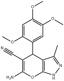 6-amino-3-methyl-4-(2,4,5-trimethoxyphenyl)-1,4-dihydropyrano[2,3-c]pyrazole-5-carbonitrile Struktur