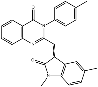 2-[(1,5-dimethyl-2-oxo-1,2-dihydro-3H-indol-3-ylidene)methyl]-3-(4-methylphenyl)-4(3H)-quinazolinone Struktur