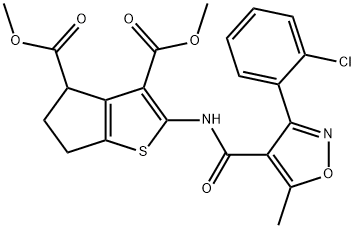 dimethyl 2-({[3-(2-chlorophenyl)-5-methyl-4-isoxazolyl]carbonyl}amino)-5,6-dihydro-4H-cyclopenta[b]thiophene-3,4-dicarboxylate Struktur