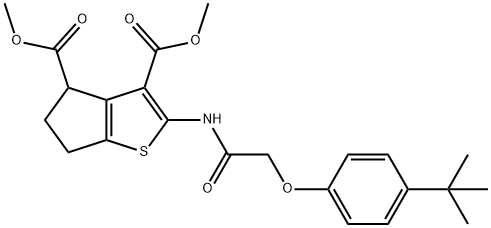 dimethyl 2-{[(4-tert-butylphenoxy)acetyl]amino}-5,6-dihydro-4H-cyclopenta[b]thiophene-3,4-dicarboxylate Struktur