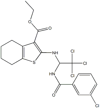 ethyl 2-({2,2,2-trichloro-1-[(3-chlorobenzoyl)amino]ethyl}amino)-4,5,6,7-tetrahydro-1-benzothiophene-3-carboxylate Struktur