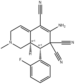 6-amino-8-(2-fluorophenyl)-2-methyl-2,3,8,8a-tetrahydro-5,7,7(1H)-isoquinolinetricarbonitrile Struktur