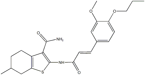 2-{[3-(3-methoxy-4-propoxyphenyl)acryloyl]amino}-6-methyl-4,5,6,7-tetrahydro-1-benzothiophene-3-carboxamide Struktur