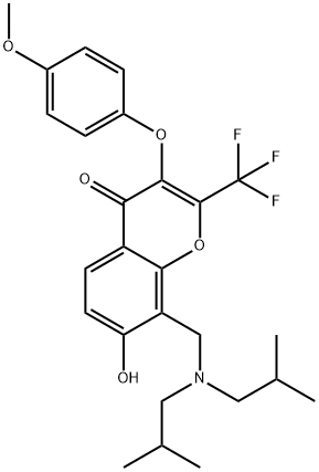 8-[(diisobutylamino)methyl]-7-hydroxy-3-(4-methoxyphenoxy)-2-(trifluoromethyl)-4H-chromen-4-one Struktur