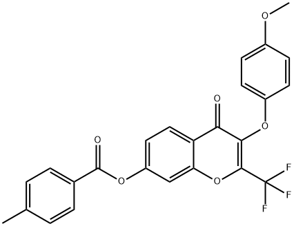 3-(4-methoxyphenoxy)-4-oxo-2-(trifluoromethyl)-4H-chromen-7-yl 4-methylbenzoate Struktur