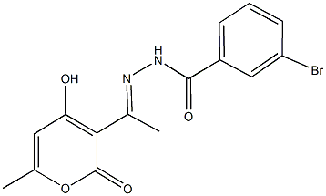 3-bromo-N'-[1-(4-hydroxy-6-methyl-2-oxo-2H-pyran-3-yl)ethylidene]benzohydrazide Struktur