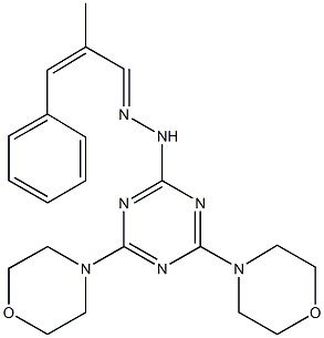 2-methyl-3-phenylacrylaldehyde [4,6-di(4-morpholinyl)-1,3,5-triazin-2-yl]hydrazone Struktur